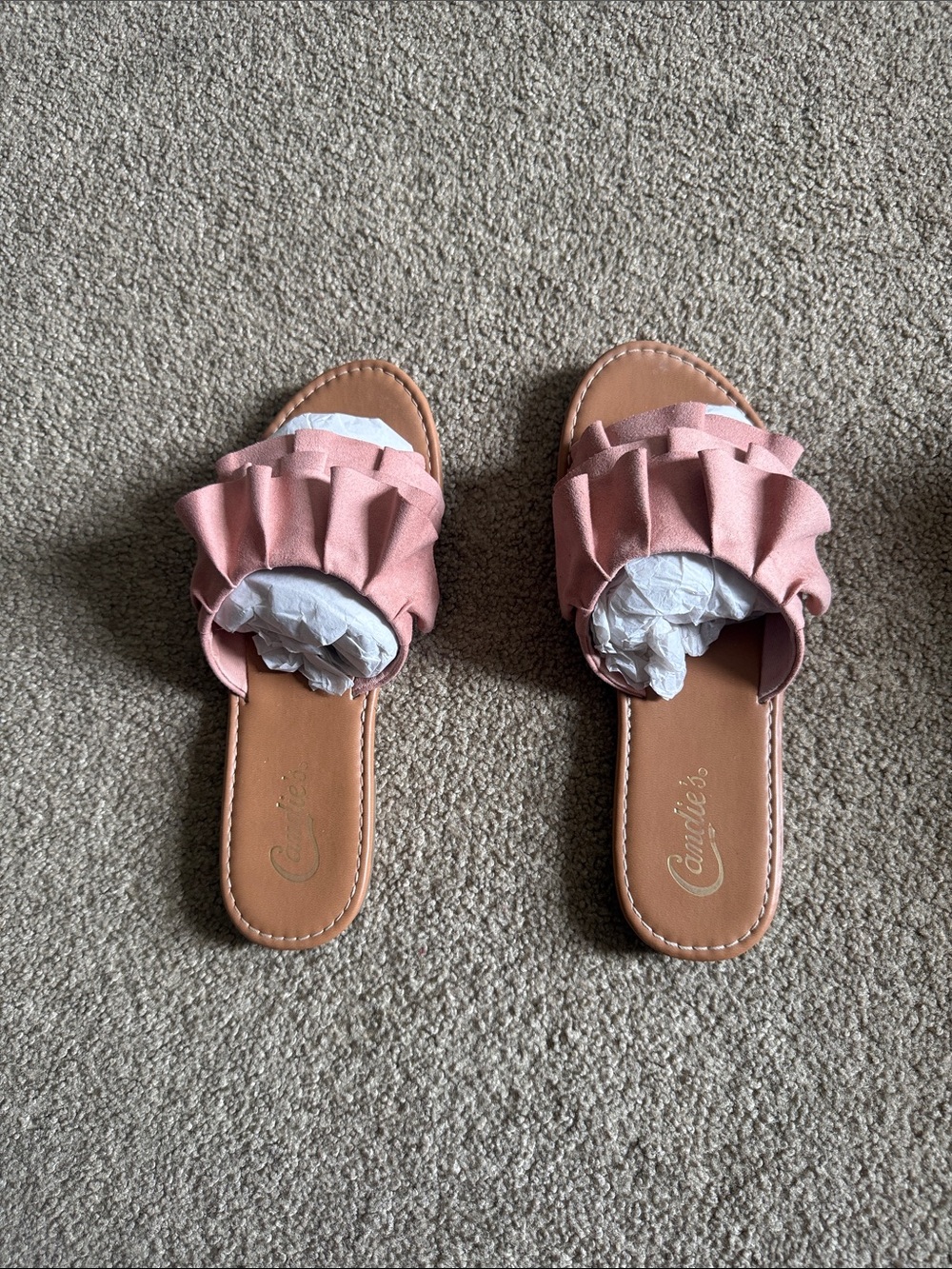 Candie's Blush Ruffle Slide Sandals